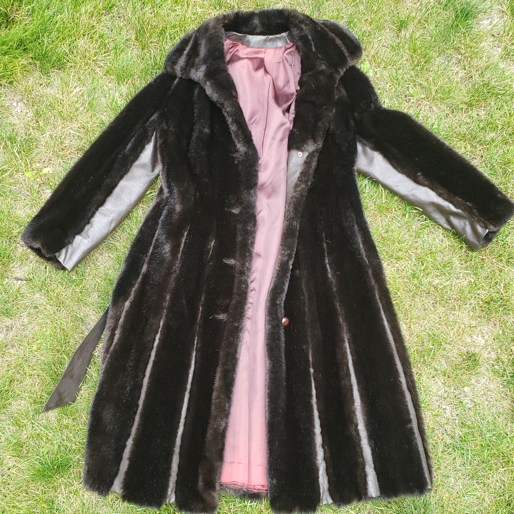Tissavel of France faux fur coat dark brown